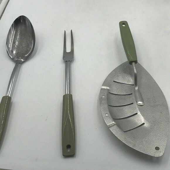 Vintage Chromium Plated Ekco USA Kitchen Utensil Lot Avocado Green Campbells S&P - Picture 10 of 12